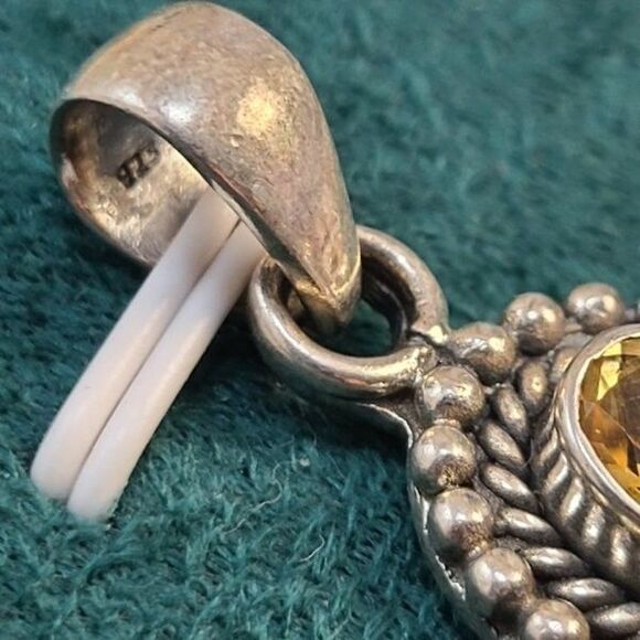 Sterling Silver Citrine Pendant | Oval Yellow Gemstone Charm Vintage Style - Picture 4 of 4